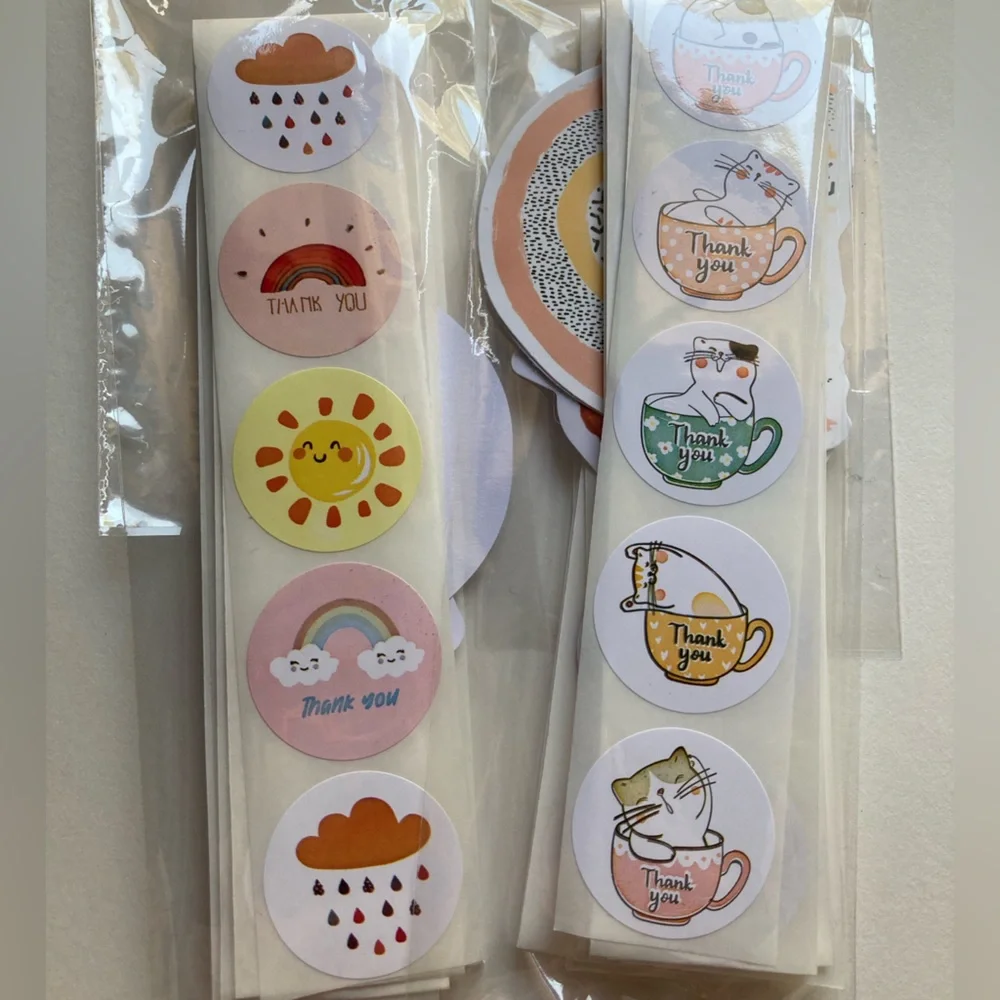 100 Piece Thank You Stickers Variety Kittens Rainbows